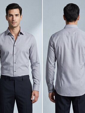 Theory Men’s Cedrick Slim Fit button Shirt Blue Micro Houndstooth Size L 15.5